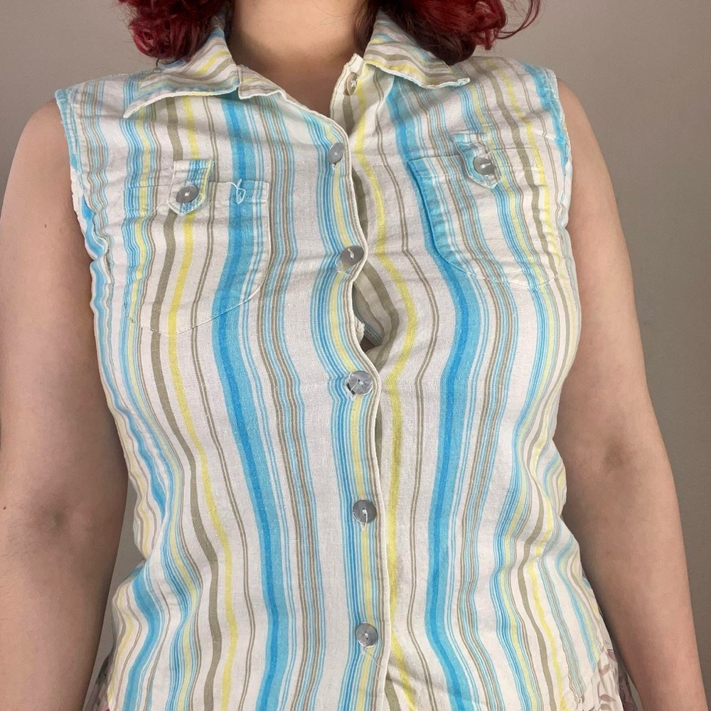 Striped Sleeveless Button-Up Top